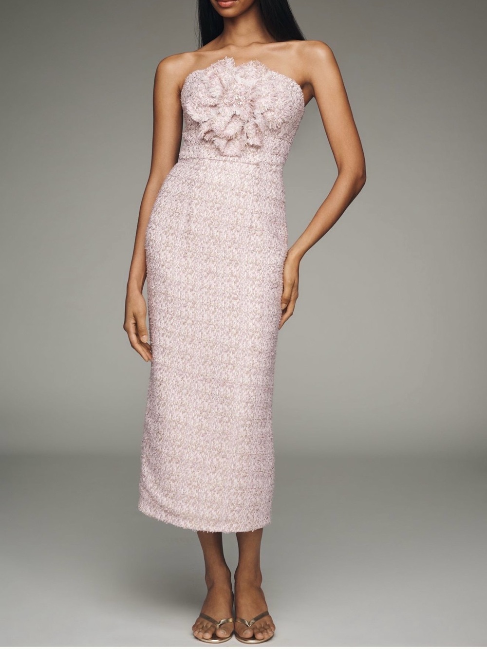 Mac Duggal 3D Floral Strapless Midi Dress  *NWT*